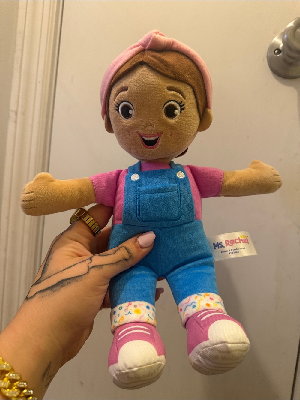 Rachel Plush Doll in Pink and Blue Overalls